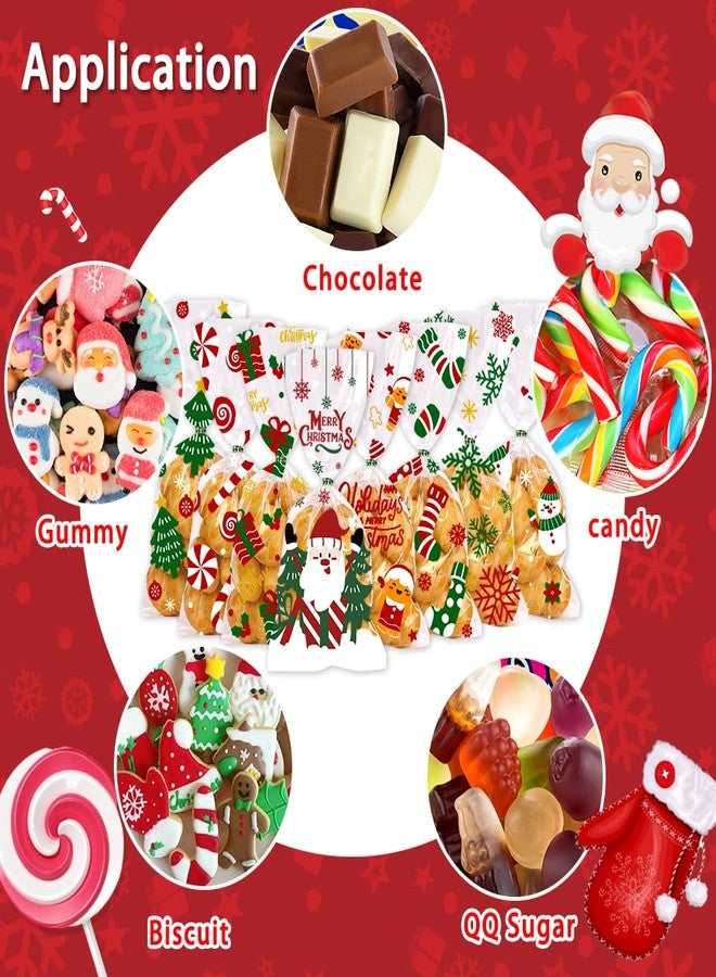YUJUN 160 PCS Christmas Cellophane Treat Bags,Santa Claus Goodie Candy Xmas Clear Cello Bags Twist Ties for Winter Christmas Theme Party Favor Supplies(8 Styles) - Image 4